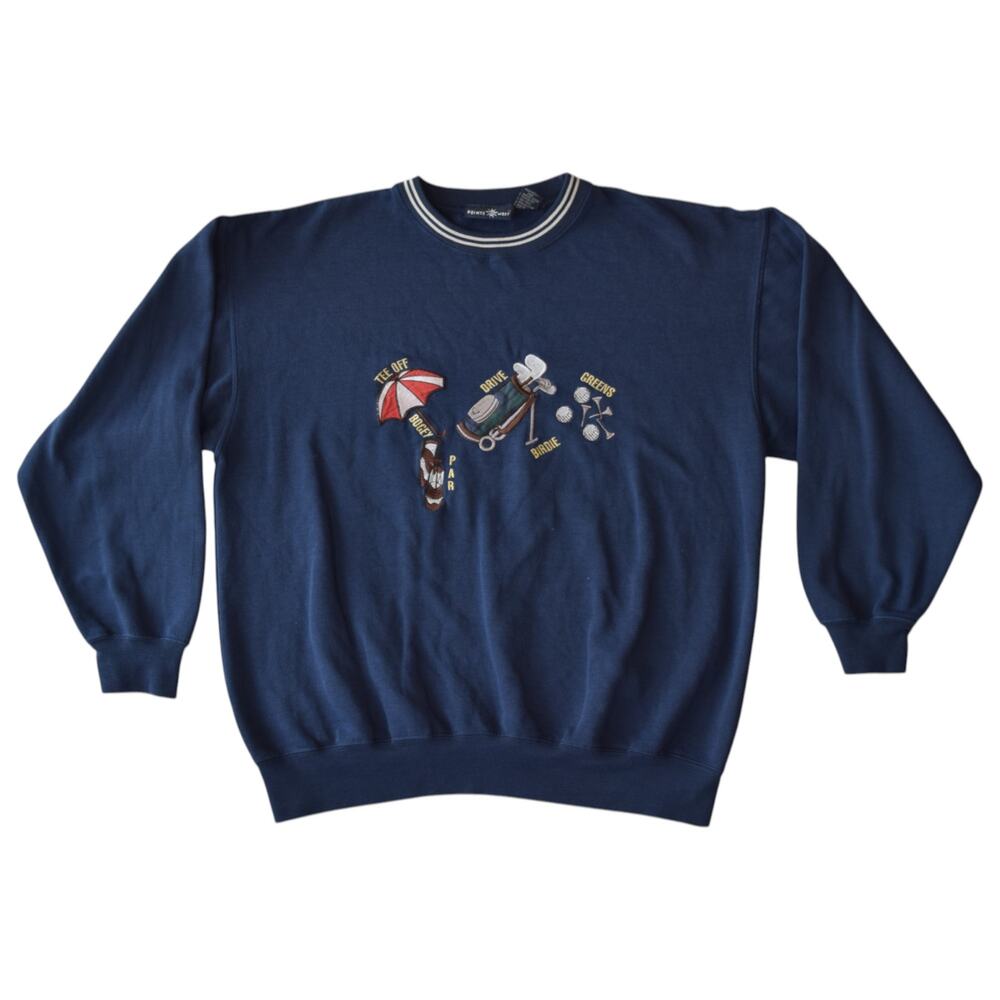 Vintage 80s Golf Embroidered Sweatshirt- Made in Korea - Navy Blue Pullover